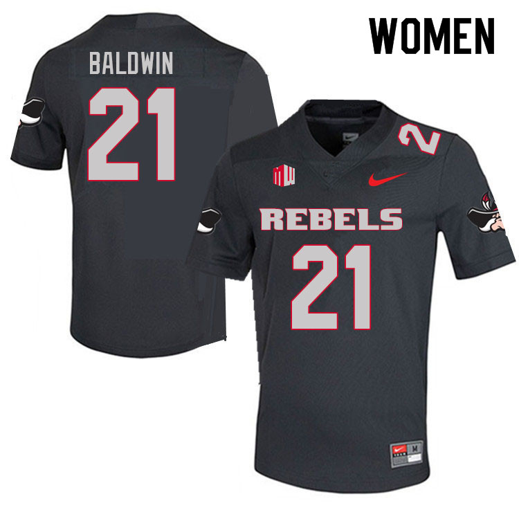 Women #21 Johnathan Baldwin UNLV Rebels College Football Jerseys Sale-Charcoal - Click Image to Close